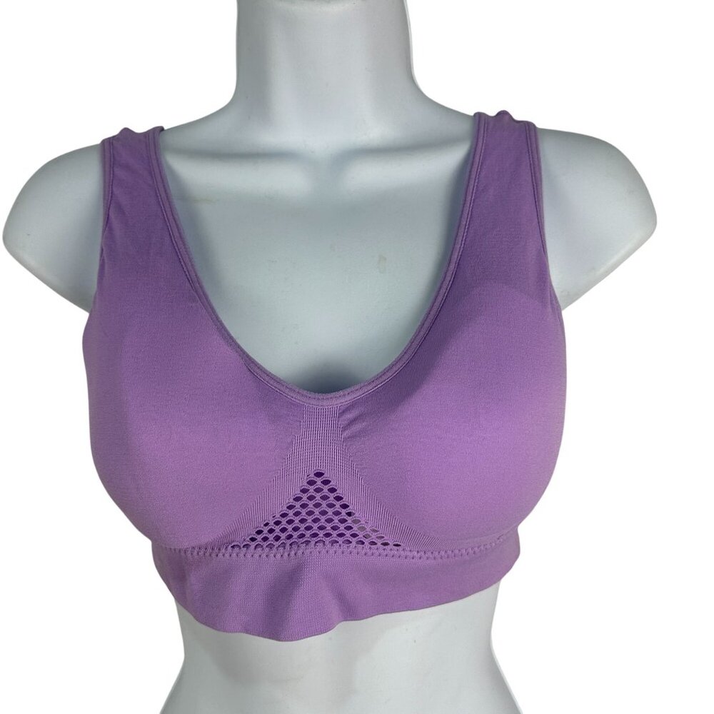 Women’s Lavender Seamless Knit Sports Bra Large Racerback Stretch Fit